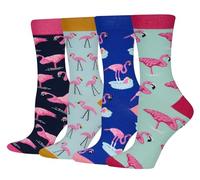 Cansok Women Animal Bird Flamingo Socks Gifts Novelty Dress Crew Socks (Flamingo - 4 pairs)