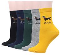 Cansok Women Animal Novelty Dress Crew Socks (Dachshund Joules Sausage Dog - 5 pairs)
