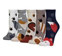 Cansok Women Animal Novelty Dress Crew Socks (Fox Squirrel Raccoon Dog - 5 pairs)