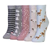 Cansok Women Animal Novelty Dress Crew Socks (Giraffe Bunny Sheep - 5 pairs)