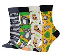 Cansok Women Animal Raccoon Socks Gifts Novelty Dress Crew Socks (Raccoon - 4 pairs)