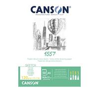 CANSON 1557 120gsm A4 White Sketch Paper Pad, Light Grain, Glued Short Side, 50 Extra White Sheets, For Professional Artists & Students