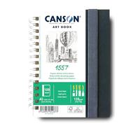 CANSON 1557 Art Book 120gsm A5 Portrait Notebook 50 White Sheets | Professional Drawing Art Book, Fine Grain Paper, Spiral Notebook, For Professional Artists & Students