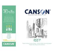 CANSON 1557 Extra White 120gsm A2 Sketch Paper, Light Grain, 50 Sheets, for Professional Artists & Illustrators