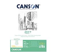 CANSON 1557 Extra White 120gsm A3 Sketch Paper 50 Sheets | Light Grain, Glued Short Side, For Professional Artists & Illustrators