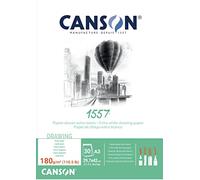 CANSON 1557 Extra White 180gsm A3 Drawing Paper 30 Sheets | Light Grain, Glued Short Side, For Professional Artists & Illustrators