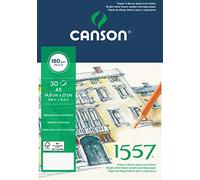 CANSON 1557 Extra White 180gsm A5 Drawing Paper 30 Sheets | Light Grain, Glued Short Side, For Professional Artists & Illustrators