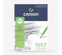 CANSON 1557 120gsm A4 White Sketch Paper Pad, Light Grain, Glued Short Side, 50 Extra White Sheets, Ideal for Professional Artists & Students