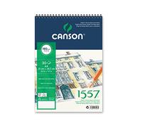 Canson 1557, Slightly Grained Spiral, 50 Sheets per Pad "Spiral on Short Edge, White 210 x 297 mm White