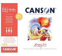 CANSON Acrylic, Acrylic Paper, Canvas Grain, 400 GSM, Short Side Glued Pad, 40 x 50 cm, Natural White
