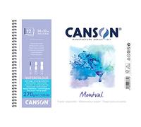 Canson AQ Montval Torchon Watercolour - 270 g/m², 12 Sheets Per Block Spiral on Short Edge, White 24 x 32 cm weiß