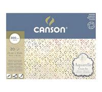 CANSON Aquarelle Watercolour Cold Pressed 300gsm Paper, Block Glued 4 Sides, 23x31cm Natural White 20 Sheets, Ideal for Professional Artists