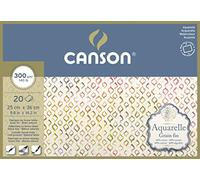 CANSON Aquarelle Watercolour Cold Pressed 300gsm Paper, Block Glued 4 Sides, 25x36cm Natural White 20 Sheets, Ideal for Professional Artists