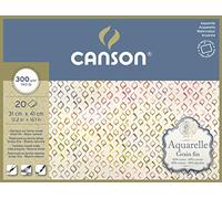 CANSON Aquarelle Watercolour Cold Pressed 300gsm Paper, Block Glued 4 Sides, 31x41cm Natural White 20 Sheets, Ideal for Professional Artists