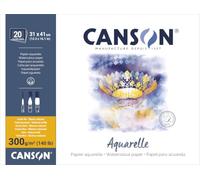 CANSON Aquarelle Watercolour CP 300gsm 31x41cm Natural White 20 Sheets | Cold Pressed Paper, Block Glued 4 Sides, For Professional Artists