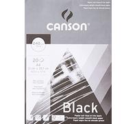 Canson Black Drawing 240gsm Paper, A4 pad Including 20 Sheets of deep Black Smooth Paper.