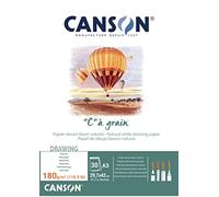 Canson "C à Grain A3 180g White Drawing & Sketching Paper Pad, 30 Sheets, Fine Grain Texture, Glued on Short Side, Ideal for Professional Artists