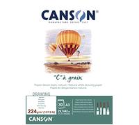 Canson "C à Grain A3 224g White Drawing & Sketching Paper Pad, 30 Sheets, Fine Grain Texture, Glued on Short Side, For Professional Artists