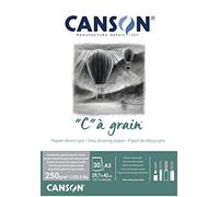 Canson "C à Grain A3 250g Mottled Grey Drawing & Sketching Paper Pad, 30 Sheets, Fine & Medium Grain Texture, Glued on Short Side, Ideal for Professional Artists