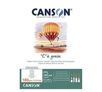 Canson "C à Grain A4 180g White Drawing & Sketching Paper Pad, 30 Sheets, Fine Grain Texture, Glued on Short Side, Ideal for Professional Artists