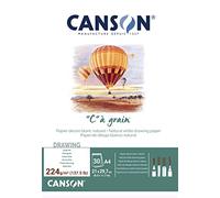 Canson "C à Grain A4 224g White Drawing & Sketching Paper Pad, 30 Sheets, Fine Grain Texture, Glued on Short Side, Ideal for Professional Artists