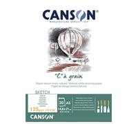 Canson "C à Grain A5 125g White Drawing & Sketching Paper Pad, 30 Sheets, Fine Grain Texture, Glued on Short Side, Ideal for Professional Artists