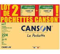 CANSON C à Grain Pack of 2 Pockets 12 Sheets of Drawing Paper 24 x 32 cm 224 g/m² White