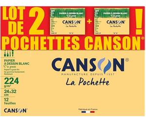 CANSON C à Grain Pack of 2 Pockets 12 Sheets of Drawing Paper 24 x 32 cm 224 g/m² White