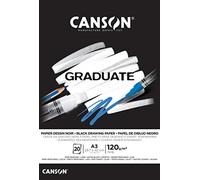 CANSON Graduate Black Drawing 120gsm A3 Paper, Smooth, Pad Glued Short Side, 20 Black Sheets, For Student Artists