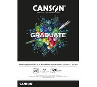 CANSON Graduate Black Drawing 120gsm A4 Paper, Smooth, Pad Glued Short Side, 20 Black Sheets, Ideal for Student Artists