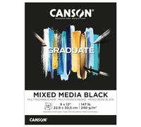 Canson Graduate Black Mixed Media Pad, Foldover, 9x12 inches, 12 Sheets - Artist Paper for Collage, Watercolor, Ink, Pencil, Marker