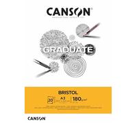 CANSON Graduate Bristol 180gsm A3 Paper, Very Smooth, Pad Glued Short Side, 20 Bright White Sheets, Ideal for Student Artists