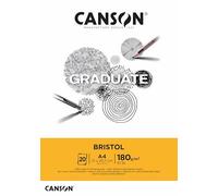 CANSON Graduate Bristol 180gsm A4 Paper, Very Smooth, Pad Glued Short Side, 20 Bright White Sheets, Ideal for Student Artists