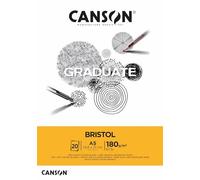 CANSON Graduate Bristol 180gsm A5 Paper, Very Smooth, Pad Glued Short Side, 20 Bright White Sheets, Ideal for Student Artists
