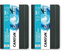 Canson Graduate Hardbound Watercolour Book, 250gsm 14 x 21.6cm, Smooth Paper, 28 White Sheets, For Artist Students (Pack of 2)