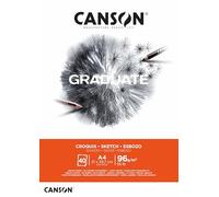 CANSON Graduate Light Grain 96gsm A4 Sketch Paper Pad, Glued Short Side, 40 Natural White Sheets, Ideal for Professional Artists & Students