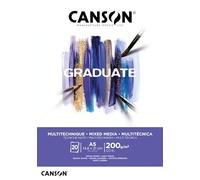 CANSON Graduate Mixed Media 200gsm A5 Paper 20 Bright White Sheets | Light Grain, Pad Glued Short Side, For Art Students