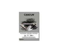 CANSON Graduate Mixed Media 220gsm A5 Paper, Double Sided: Grained And Smooth, Pad Glued Short Side, 30 Grey Sheets, Ideal for Student Artists