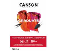 CANSON Graduate Oil And Acrylic 290gsm A4 Paper, Non-Woven, Pad Glued Short Side, 20 Natural White Sheets, Ideal for Student Artists
