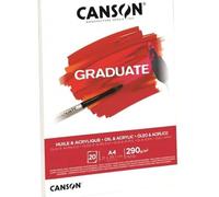 CANSON Graduate Oil And Acrylic 290gsm A5 Paper, Non-Woven, Pad Glued Short Side, 20 Natural White Sheets, For Student Artists