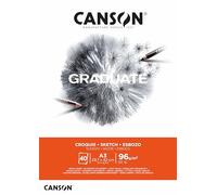 CANSON Graduate Sketch 96gsm A3 Paper, Light Grain, Pad Glued Short Side, 40 Natural White Sheets, For Student Artists