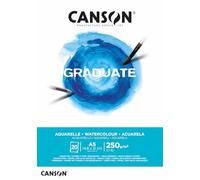 CANSON Graduate Watercolour 250gsm A5 Paper, Cold Pressed, Pad Glued Short Side, 20 Natural White Sheets, Ideal for Student Artists