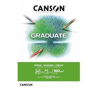 CANSON Graduate White Drawing 160gsm A3 Paper, Light Grain, Pad Glued Short Side, 30 Bright White Sheets, Ideal for Student Artists
