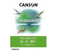CANSON Graduate White Drawing 160gsm A4 Paper, Light Grain, Pad Glued Short Side, 30 Bright White Sheets, Ideal for Student Artists