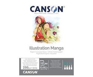 Canson Illustation 250gsm Drawing Paper, high-White Smooth Texture, A4 pad Including 12 Sheets