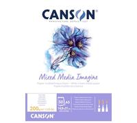 Canson Imagine A5 200g White Mixed Media Paper Pad, Light Grain, Markers, Brushes, Felt Tip-Pens, Ideal for Professional Artists & Illustrators
