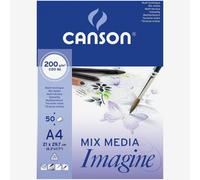 Canson Imagine A4 200g White Mixed Media Paper Pad, Light Grain, Markers, Brushes, Felt Tip-Pens, Ideal for Professional Artists & Illustrators