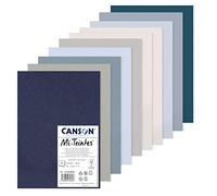 CANSON Mi-Teintes Coloured Drawing 160gsm A4 Paper Pack, Double Sided: Honeycomb & Fine Grain, 10 Cool Colour Sheets, For Professional Artists & Illustrators