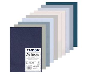 CANSON Mi-Teintes Coloured Drawing 160gsm A4 Paper Pack, Double Sided: Honeycomb & Fine Grain, 10 Cool Colour Sheets, For Professional Artists & Illustrators