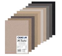CANSON Mi-Teintes Coloured Drawing 160gsm A4 Paper Pack, Double Sided: Honeycomb & Fine Grain, 10 Grey Colour Sheets, For Professional Artists & Illustrators